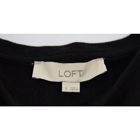 Loft Sz S Black Lace Embroidered Cold Shoulder Light Sweatshirt Top Blouse Women - Picture 9 of 12
